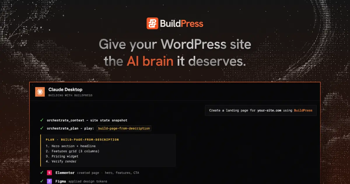 Screenshot of BuildPress, Plug the AI client you already pay for into your WordPress site